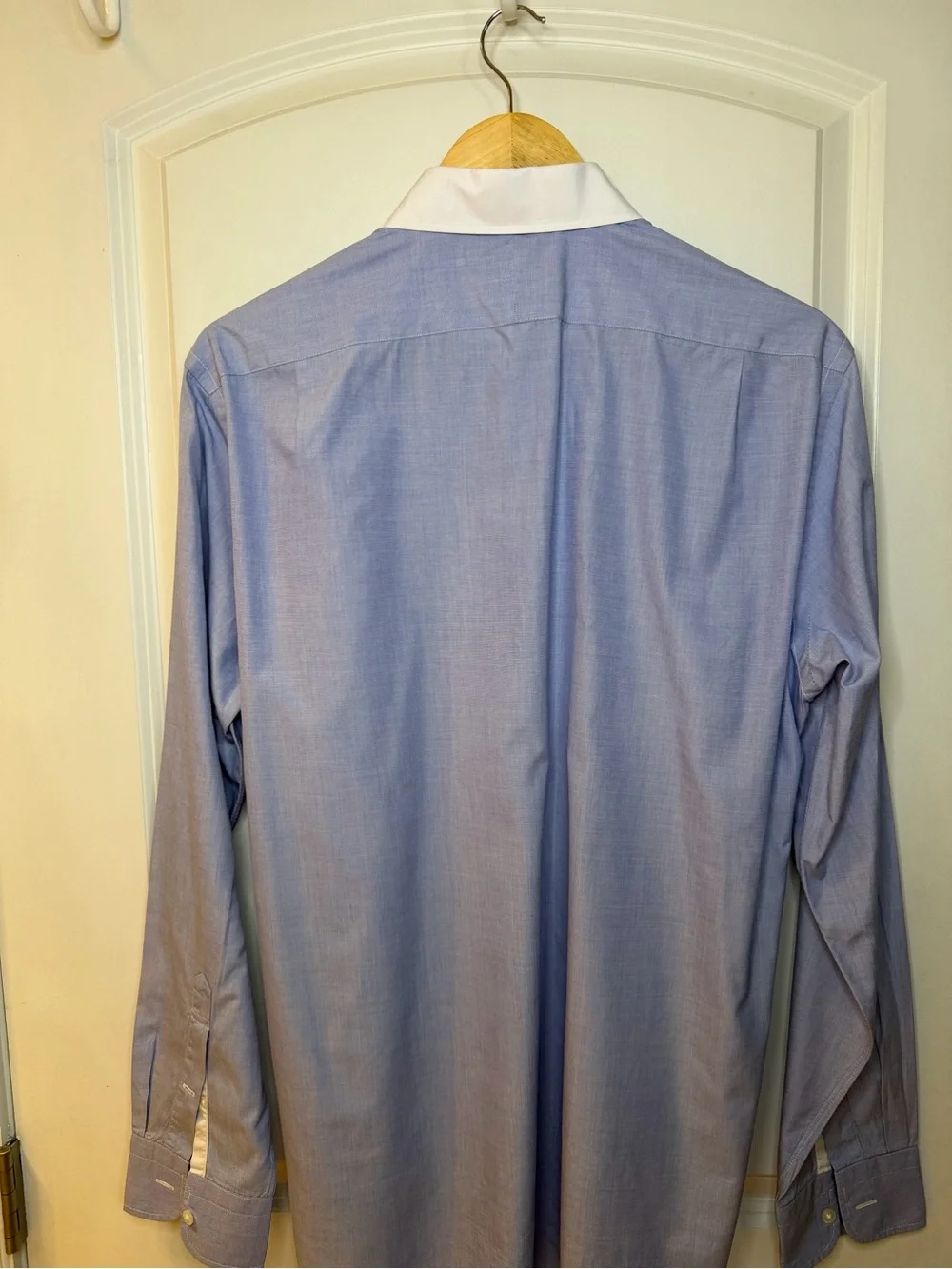 J. Crew 120’s 2 Ply Light Blue Dress Shirt with White Contrast Collar, size L